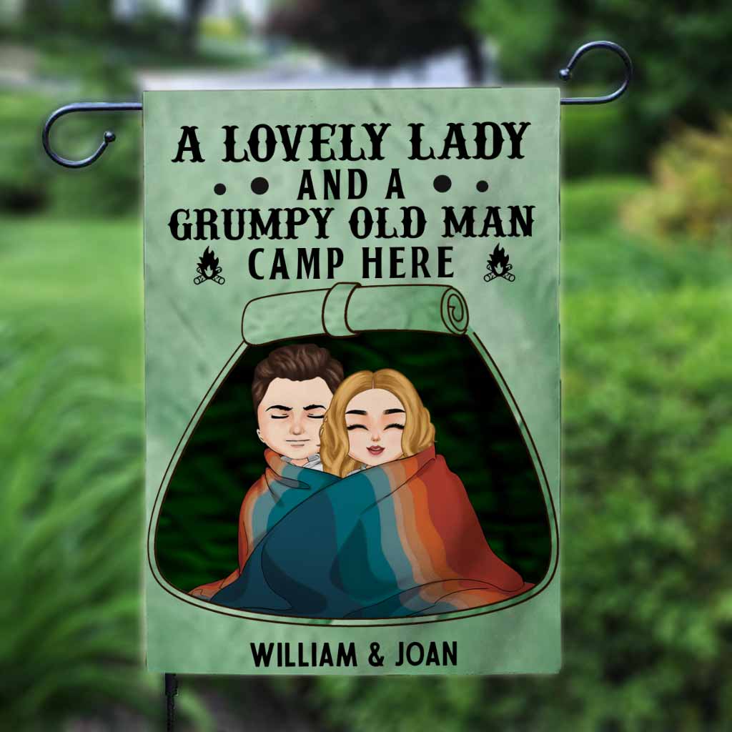 A Lovely Lady Grumpy Old Man Camp Here - Personalized Couple Garden Flag