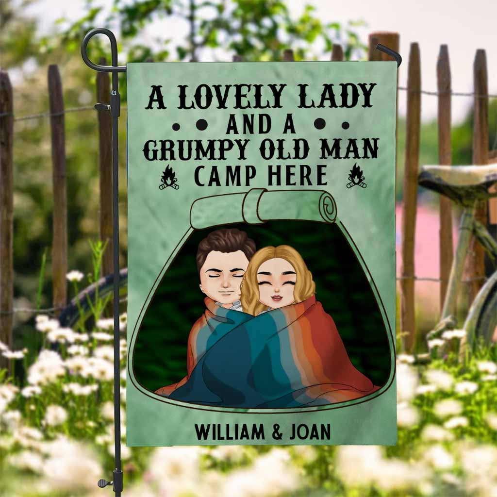 A Lovely Lady Grumpy Old Man Camp Here - Personalized Couple Garden Flag