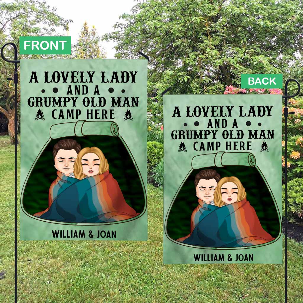 A Lovely Lady Grumpy Old Man Camp Here - Personalized Couple Garden Flag