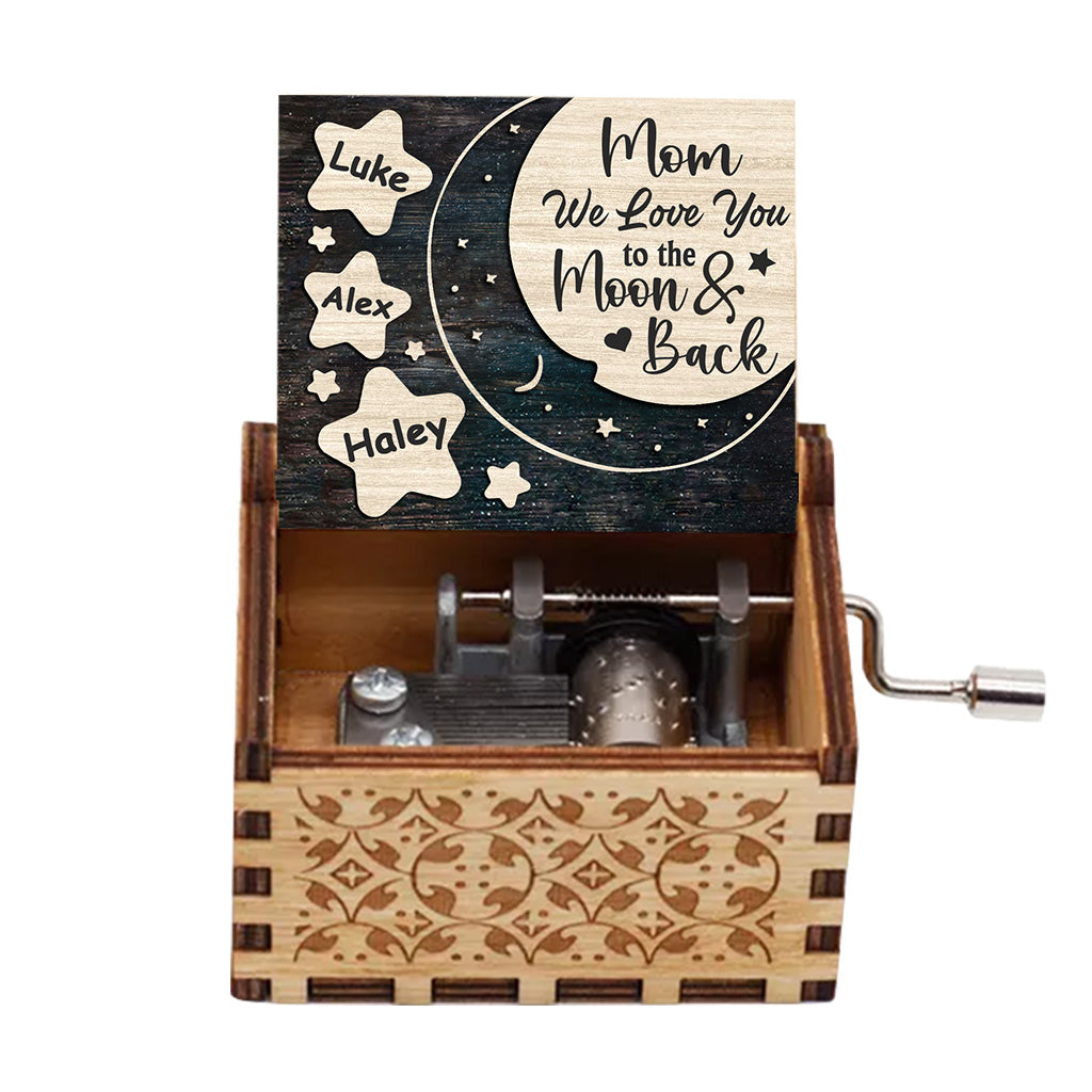 Ich liebe dich bis zum Mond und zurück – Geschenk für Mama, Oma, Papa, Opa – Personalisierte Spieluhr mit Handkurbel