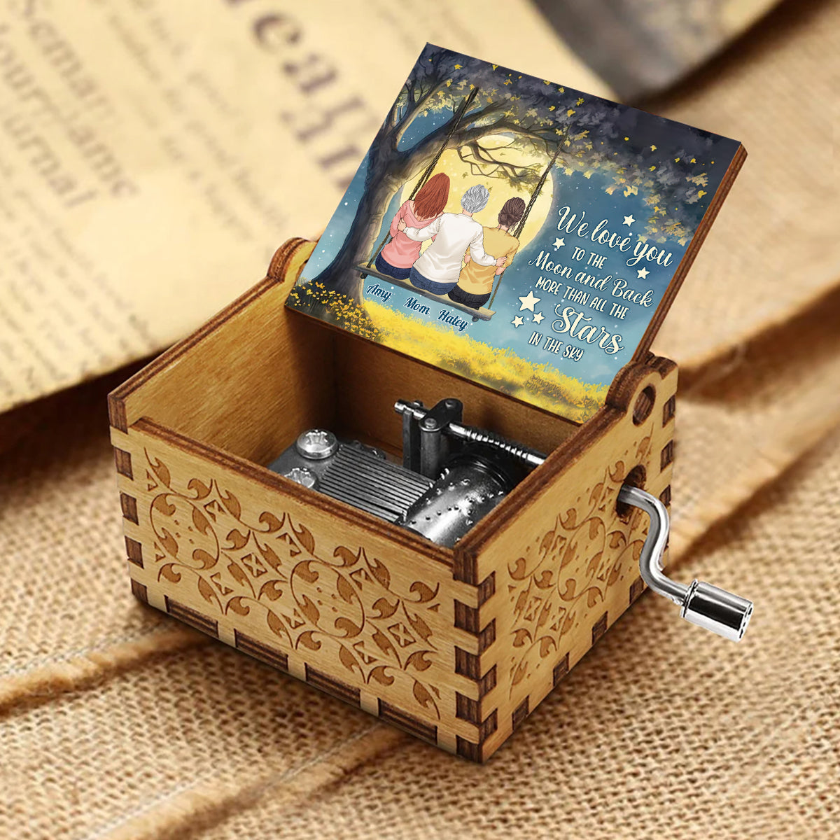 More Than All The Stars - Personalized Mother's Day Grandma Hand Crank Music Box