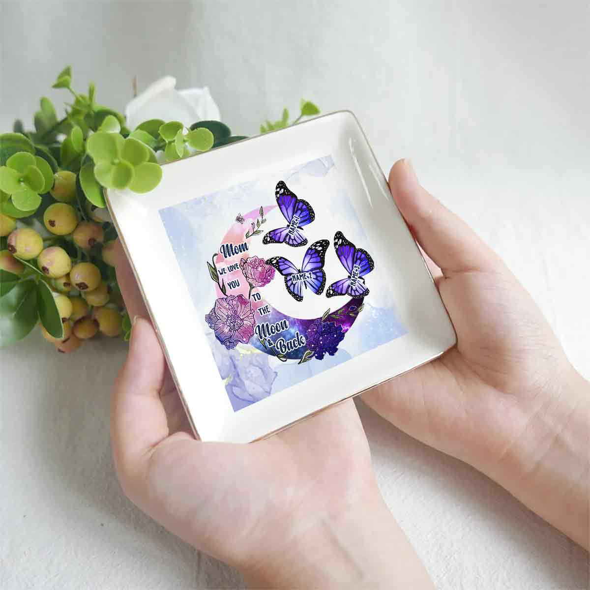 Ich liebe dich bis zum Mond und zurück – Personalisierte Schmuckschale zum Muttertag