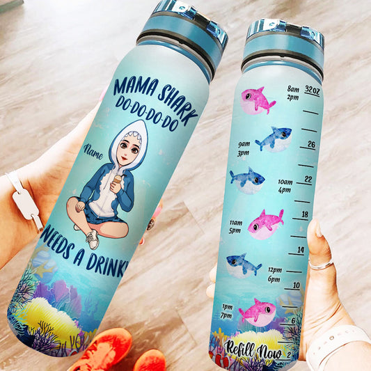 Mama Shark Need A Drink - Personalized Mother Water Tracker Bottle