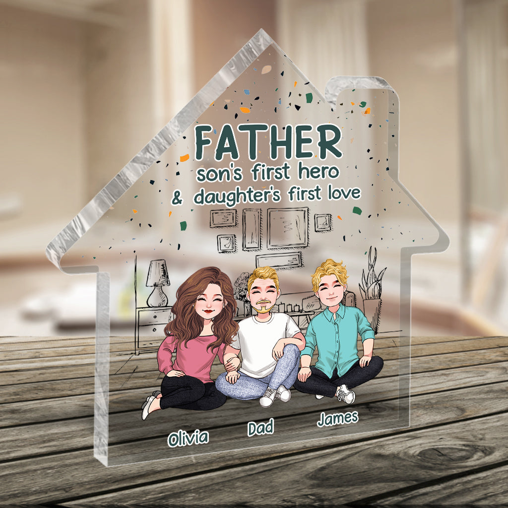Der erste Held meines Sohnes – Personalisierte Acrylplakette in individueller Form zum Vatertag