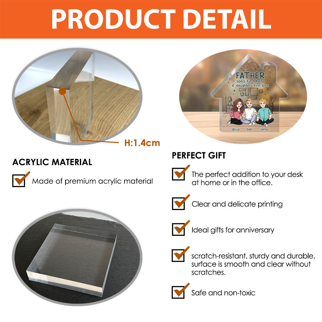 Der erste Held meines Sohnes – Personalisierte Acrylplakette in individueller Form zum Vatertag