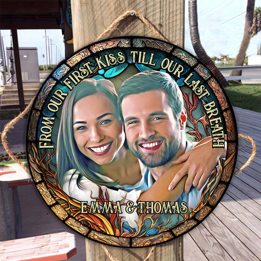 Photo Inserted Couple - Personalized Couple Round Wood Sign