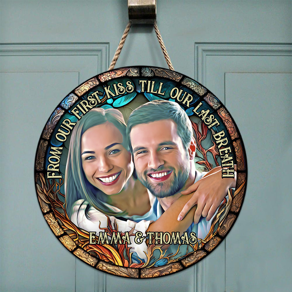 Photo Inserted Couple - Personalized Couple Round Wood Sign