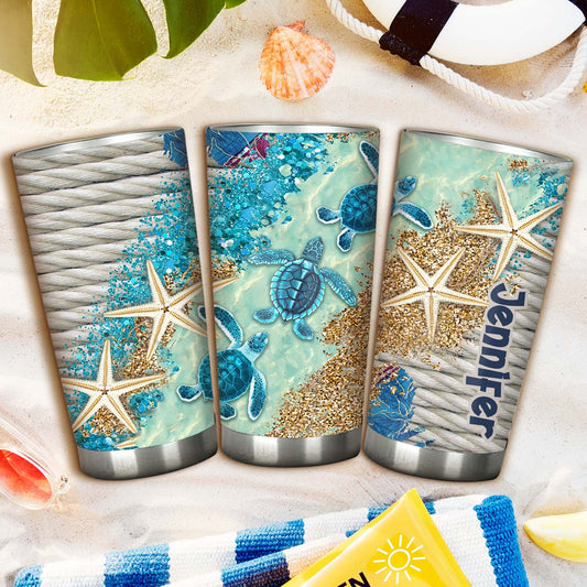 Beach Please - Personalized Turtle Tumbler