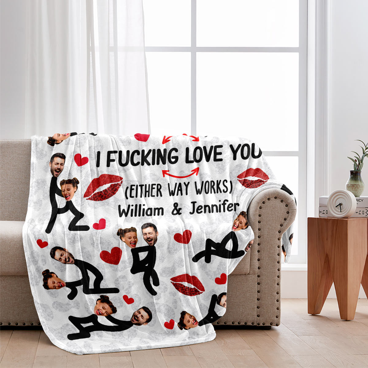 Lustiges Foto-Motiv „Ich liebe dich“ für Paare – Geschenk für Ehemann, Ehefrau, Freund, Freundin – Personalisierte Decke