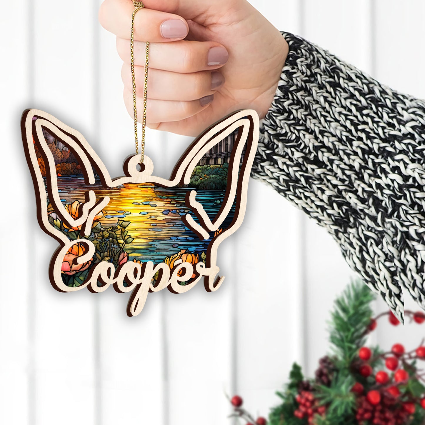 Hundeohren – Geschenk für Hunde- und Katzenliebhaber, für alle, die einen Hund oder eine Katze verloren haben – Personalisierter, zweilagiger Anhänger