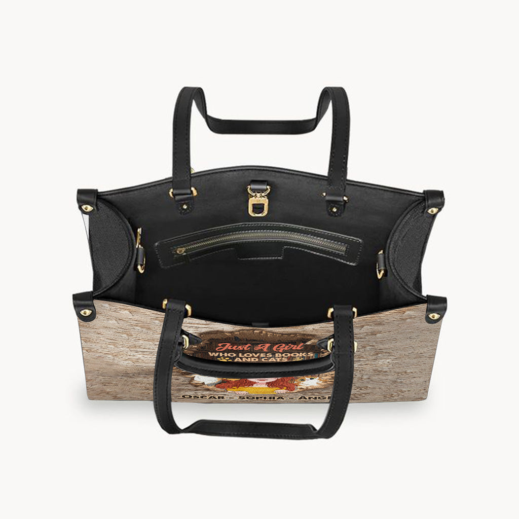 Liebe Bücher und Katzen – Personalisierte Buch-Lederhandtasche
