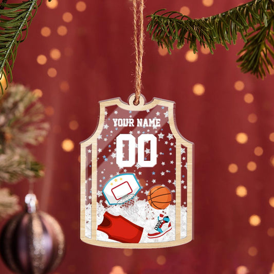 Lustiger Basketball-Weihnachtsbaumschmuck – Personalisierter dreilagiger Basketball-Schüttelanhänger