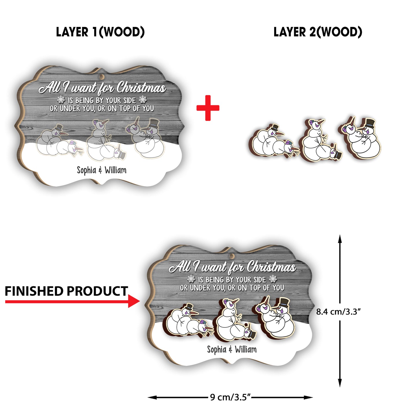 Alles, was ich mir zu Weihnachten wünsche – Personalisierter zweilagiger Weihnachtsschmuck für Paare