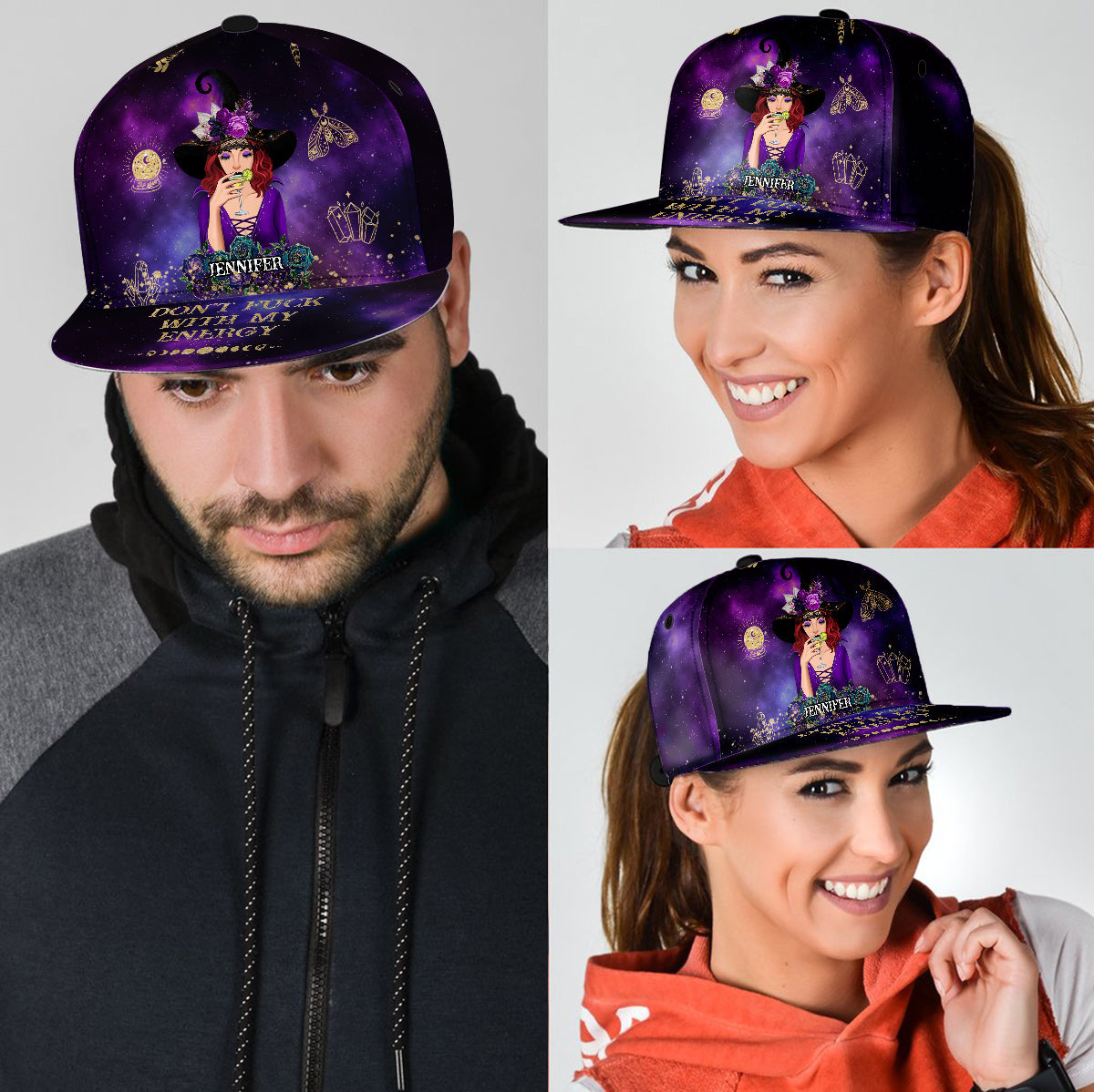 Leg dich nicht mit meiner Energie an – Personalisierte Hexen-Snapback-Kappe