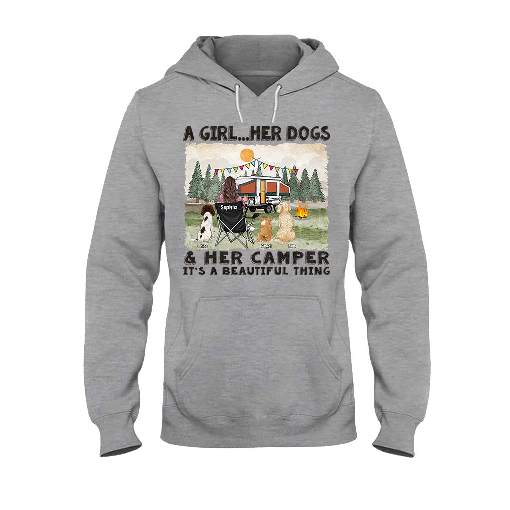 A Girl Her Dogs And Her Camper - Personalized Camping T-shirt & Hoodie