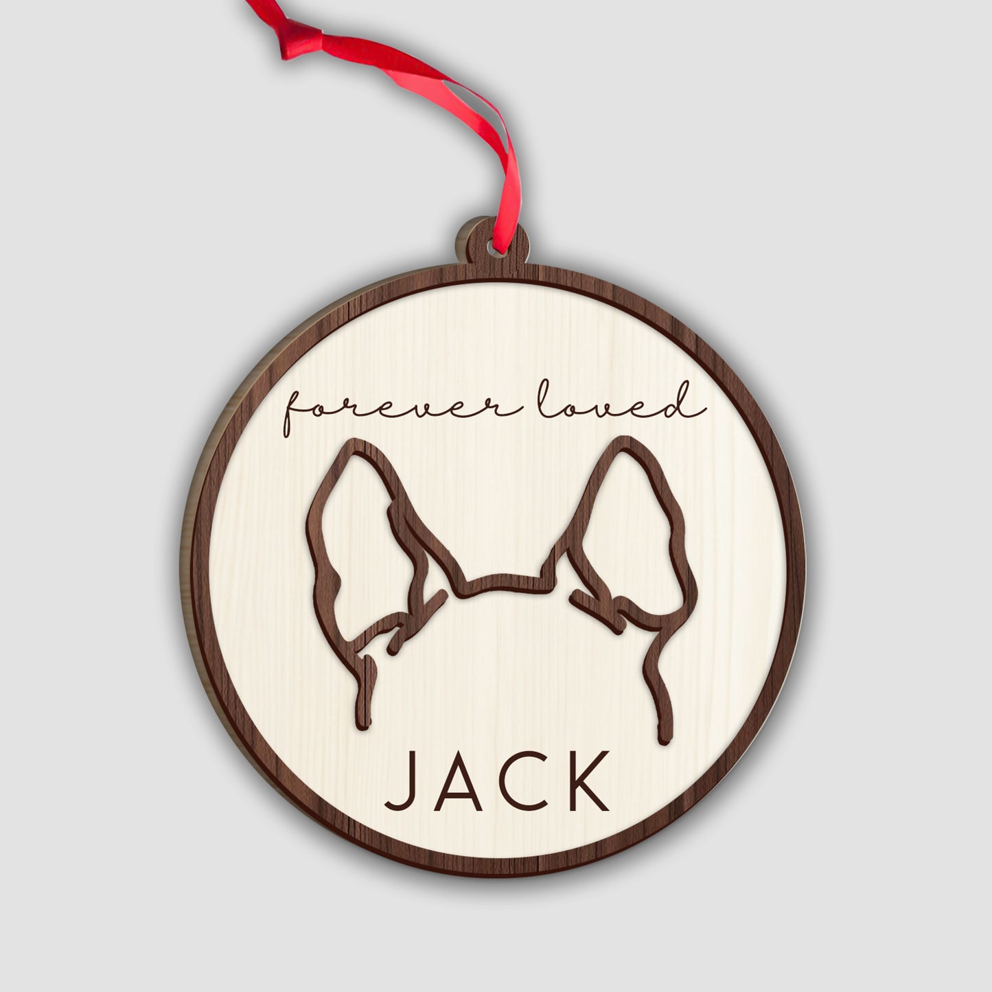 Dog Ear Line Art Ornament - Personalized Dog 2 Layered Piece Ornament