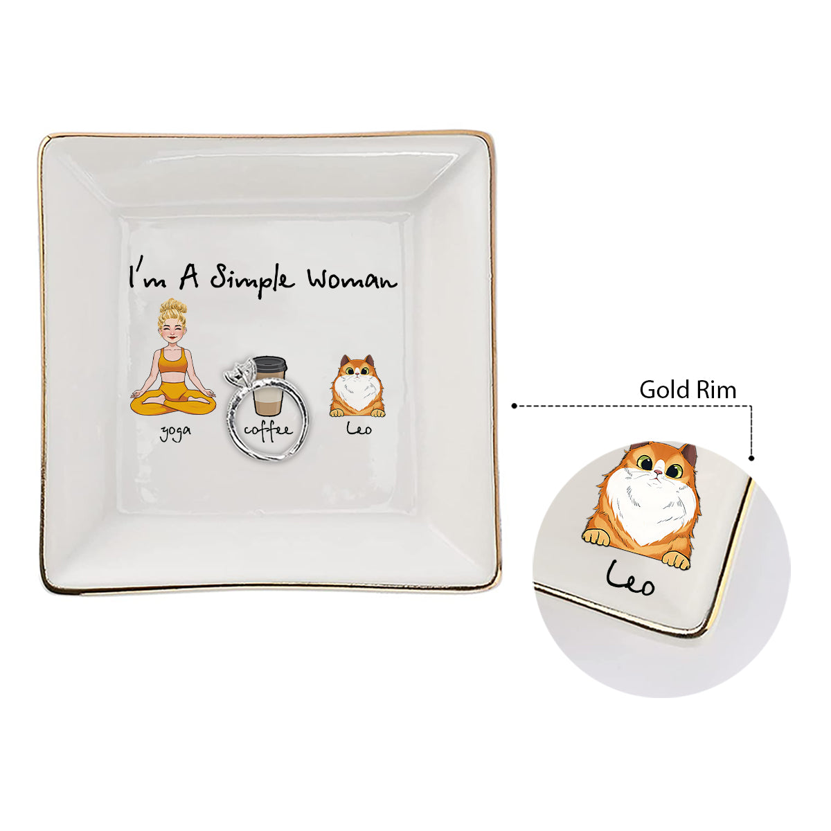 Ich bin eine einfache Frau – Yoga-Geschenk für Hunde- und Katzenliebhaber – Personalisierte Schmuckschale