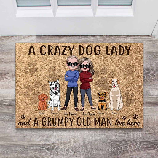 Eine verrückte Hundelady – personalisierte Fußmatte mit Kokosfasermuster