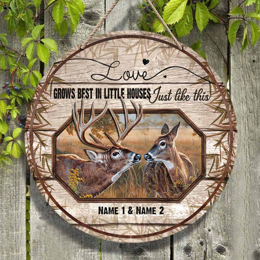 Love Grows Best - Personalized Couple Hunting Round Wood Sign