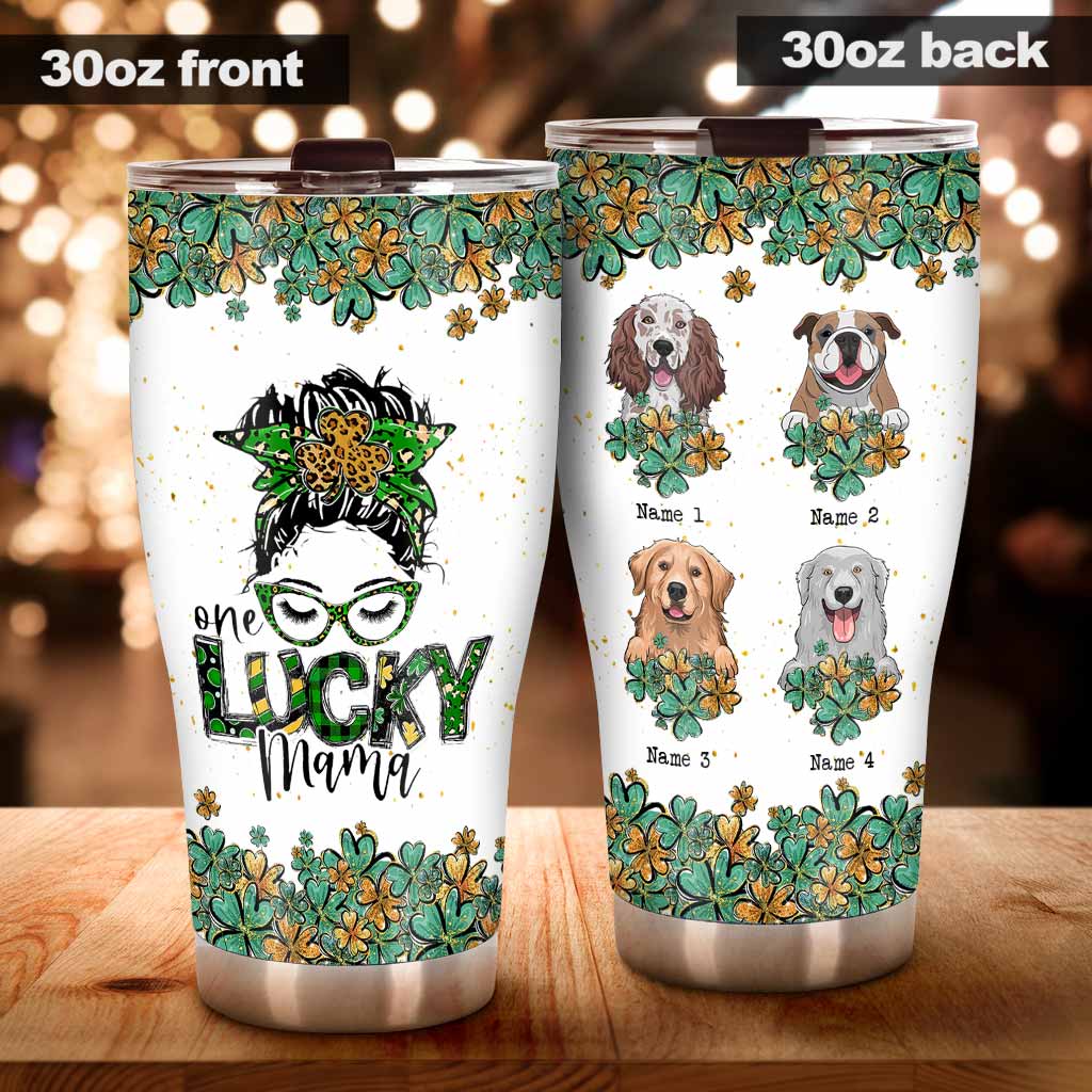 One Lucky Mama – Personalisierter St. Patrick's Day Hunde-Trinkbecher