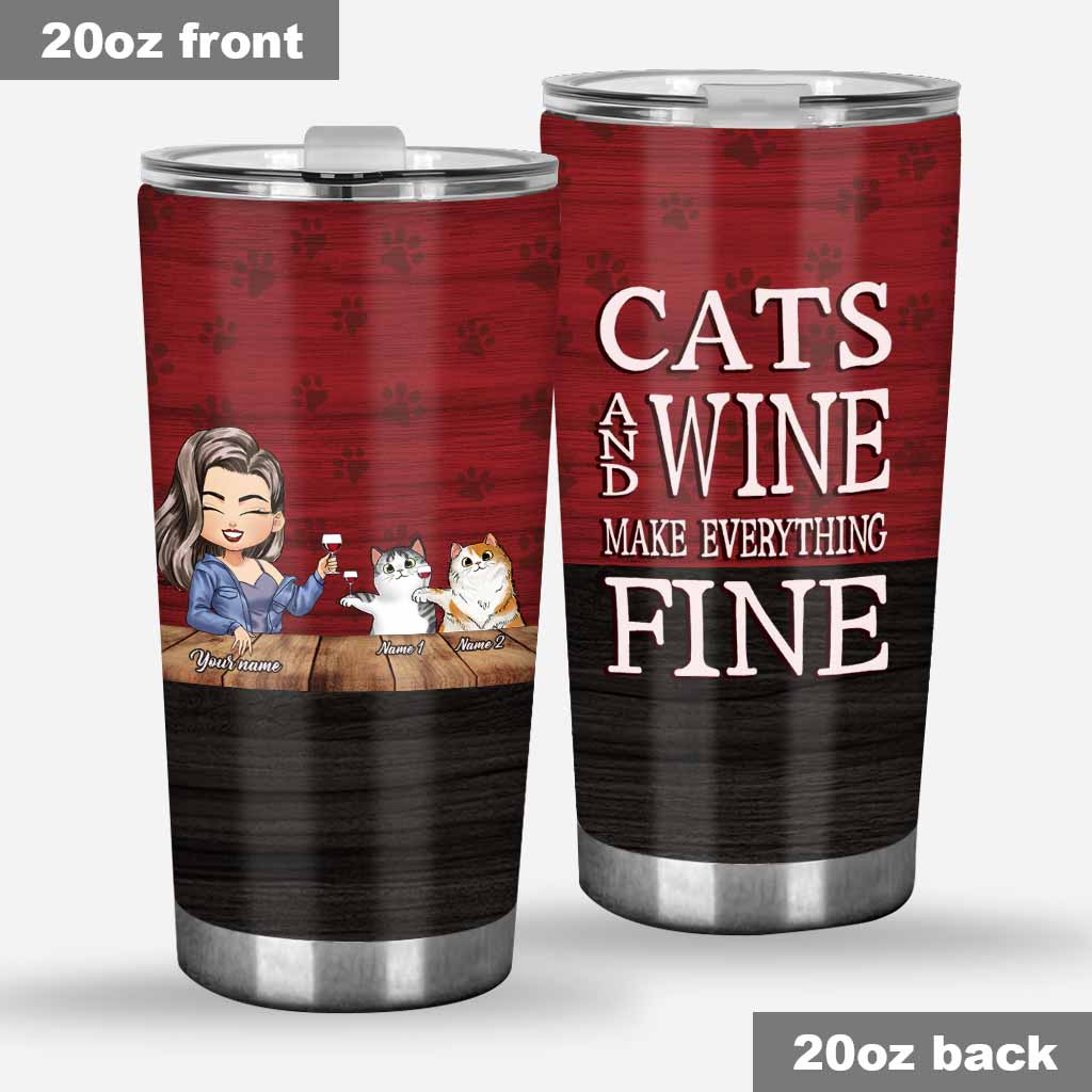 Katzen, Wein & Alles ist gut – personalisierter Becher