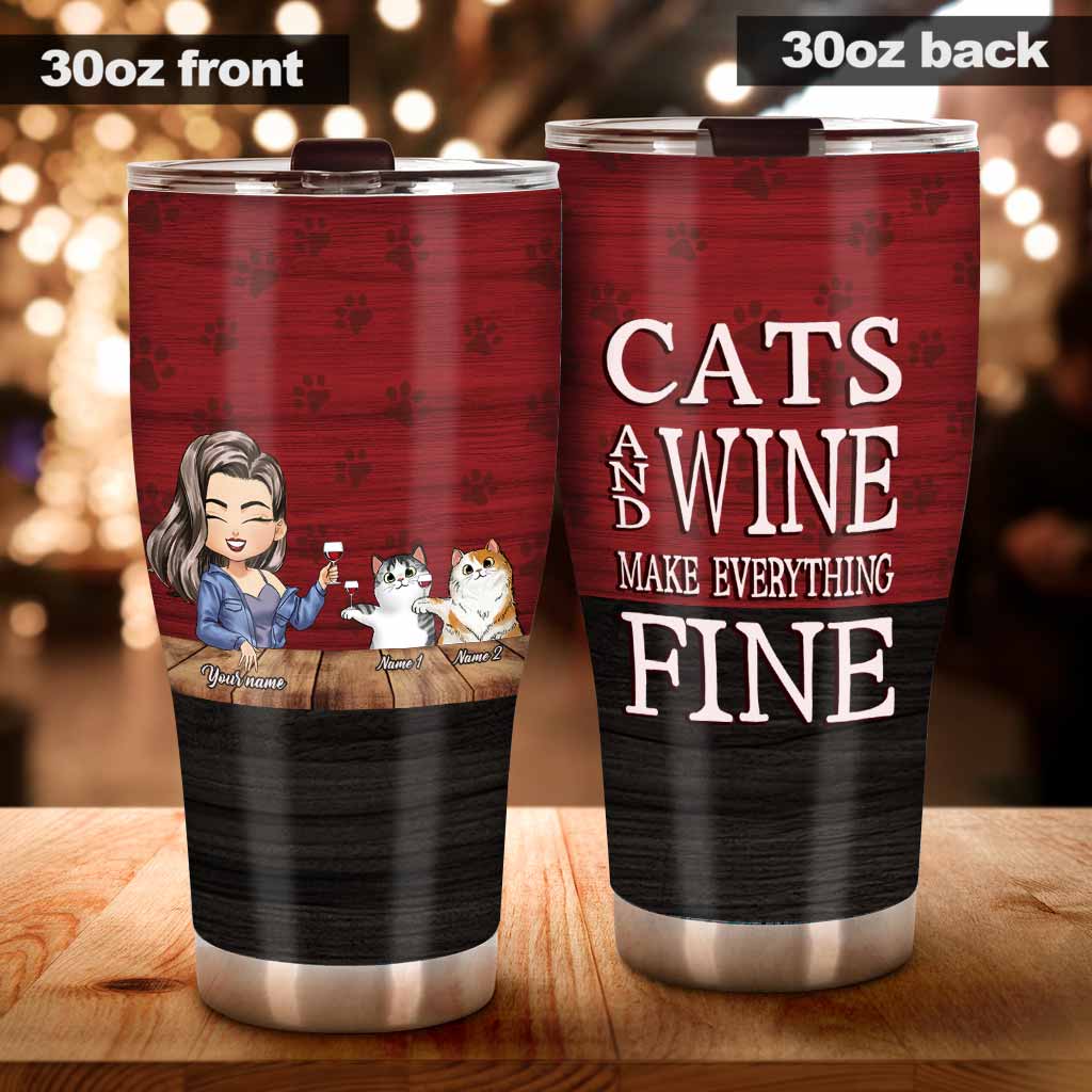 Katzen, Wein & Alles ist gut – personalisierter Becher
