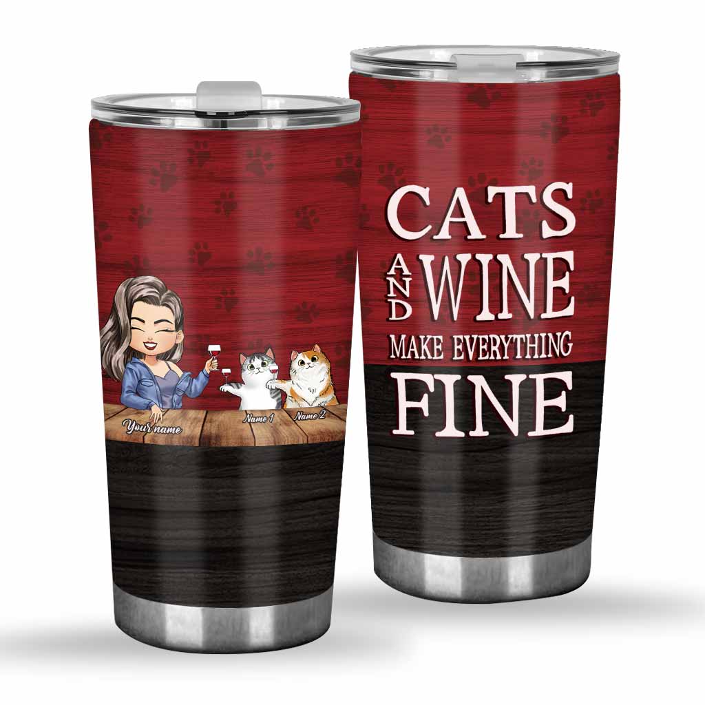Katzen, Wein & Alles ist gut – personalisierter Becher