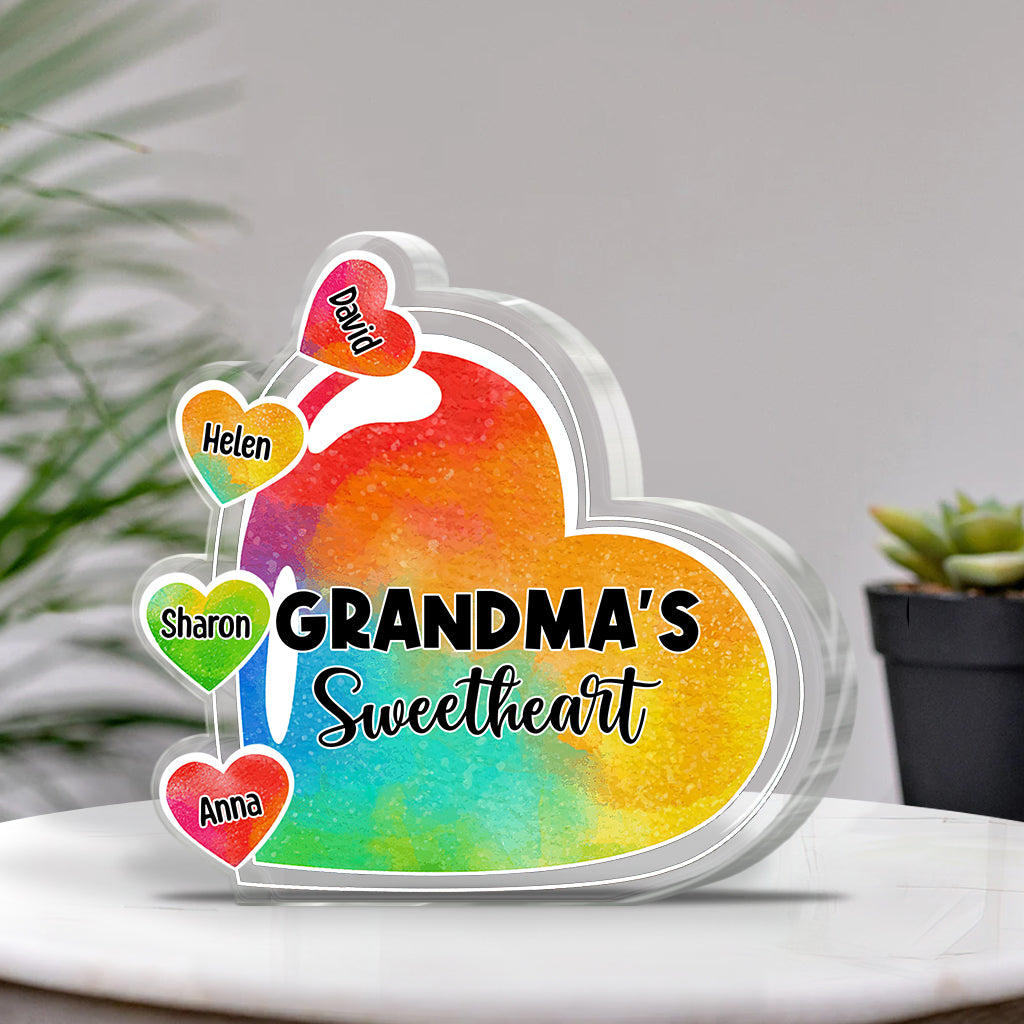 Grandma's Sweetheart With Grandchildren - Personalized Grandma Custom Shaped Acrylic Plaque