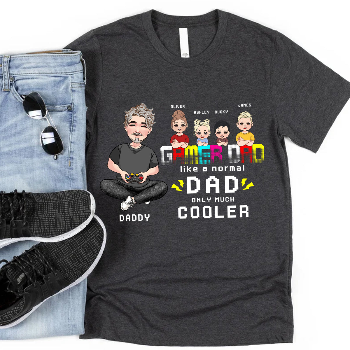 Gamer-Papa – Personalisiertes Videospiel-T-Shirt und Hoodie