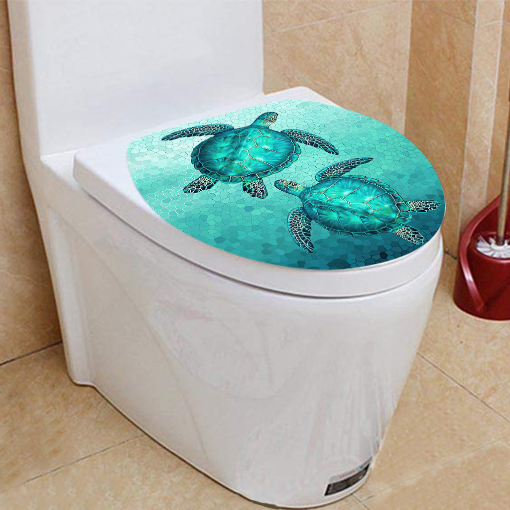 Badezimmer-Vorhang- und Matten-Set „Schwimmen im Wasser Schildkröte“