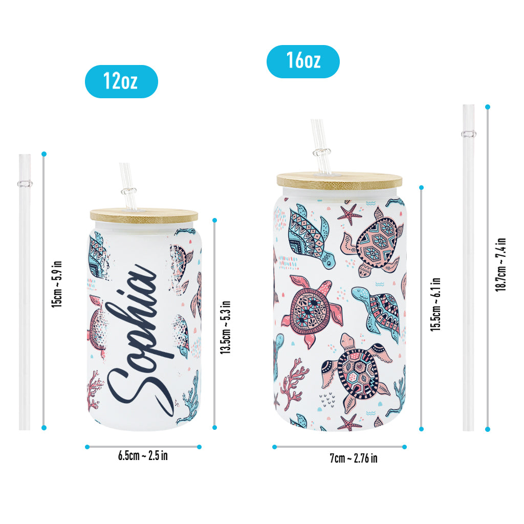 Rosa und blaue Schildkröte – personalisiertes Schildkröten-Trinkglas