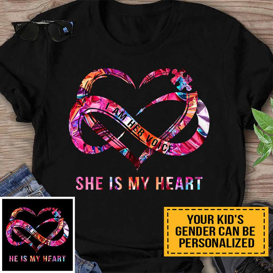 Ich bin seine Stimme, er ist mein Herz – Personalisiertes T-Shirt und Hoodie zur Sensibilisierung für Autismus