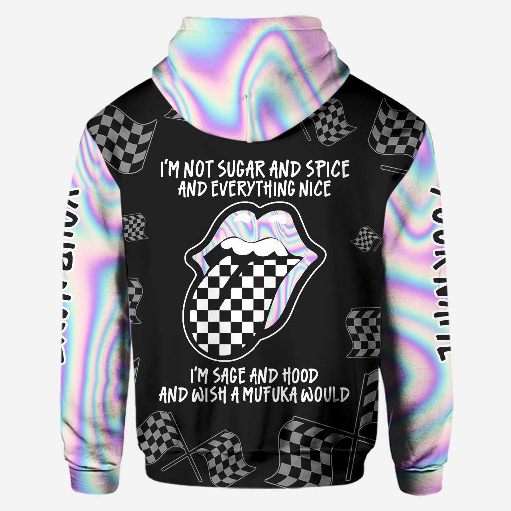 Ich bin nicht Sugar and Spice – Personalisierter Renn-Hoodie und Leggings