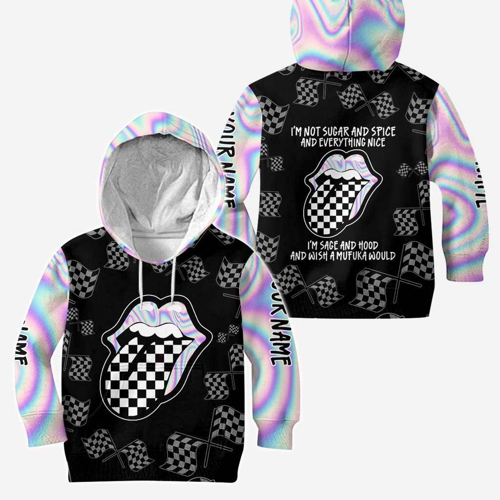 Ich bin nicht Sugar and Spice – Personalisierter Renn-Hoodie und Leggings