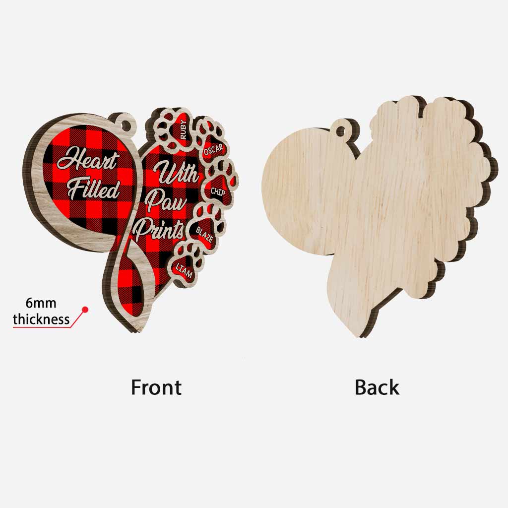 Herz voller Pfotenabdrücke – Personalisierter Hunde-Holzschmuck aus mehreren Schichten