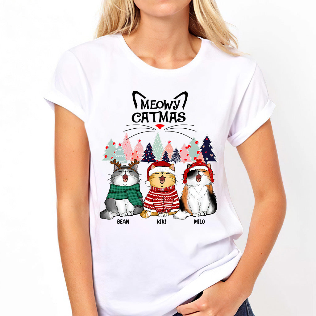 Miau-fröhliche Katzenweihnachten – Personalisiertes Katzen-T-Shirt und Hoodie
