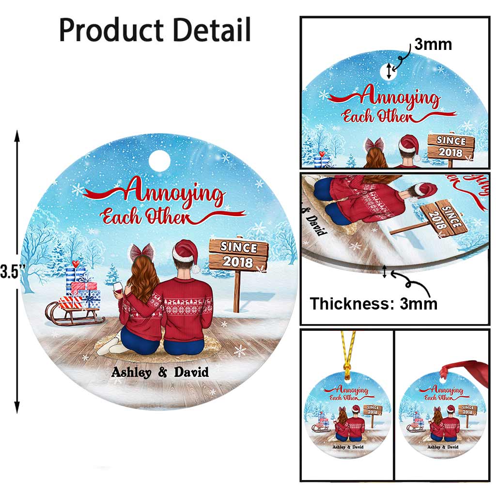 Annoying Each Other - Personalized Christmas Couple Ornament (Printed On Both Sides)