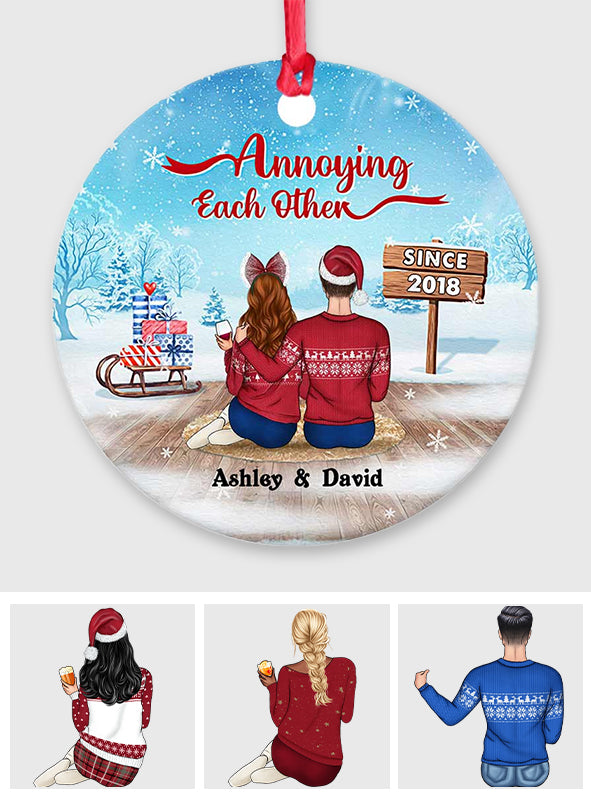 Annoying Each Other - Personalized Christmas Couple Ornament (Printed On Both Sides)