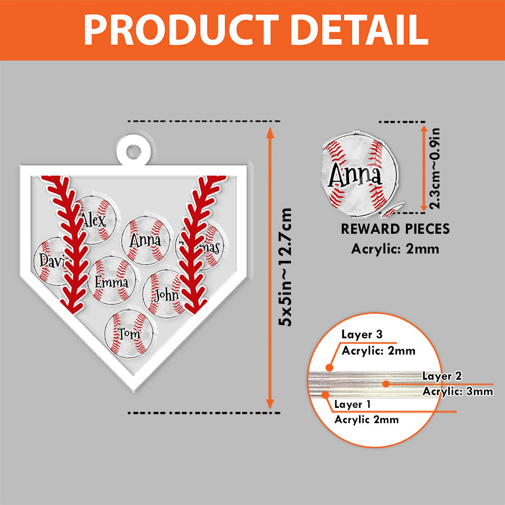 Baseball-Team – Personalisierter dreilagiger Baseball-Schüttelornament