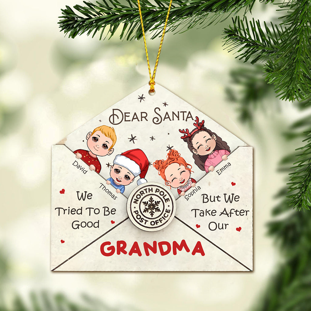 Lieber Weihnachtsmann, wir haben versucht, brav zu sein – personalisierter Oma-Weihnachtsbaumschmuck