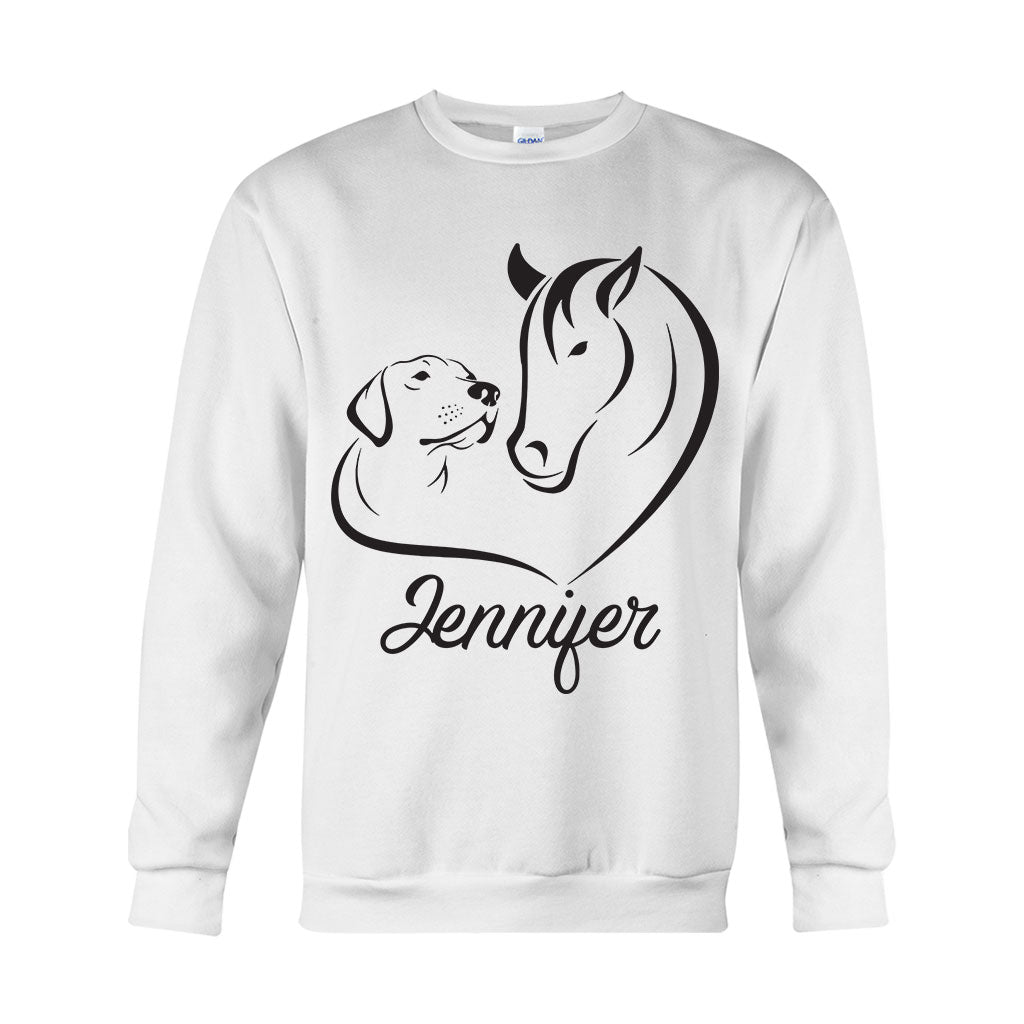 Pferd und Hund – Personalisiertes Pferde-T-Shirt und Hoodie