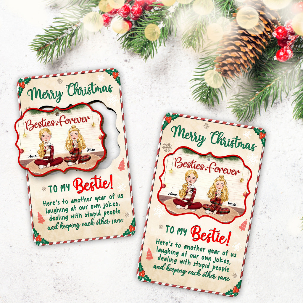 Another Year of Us Being Bestie - Personalized Bestie Wooden Card Pop Out Ornament