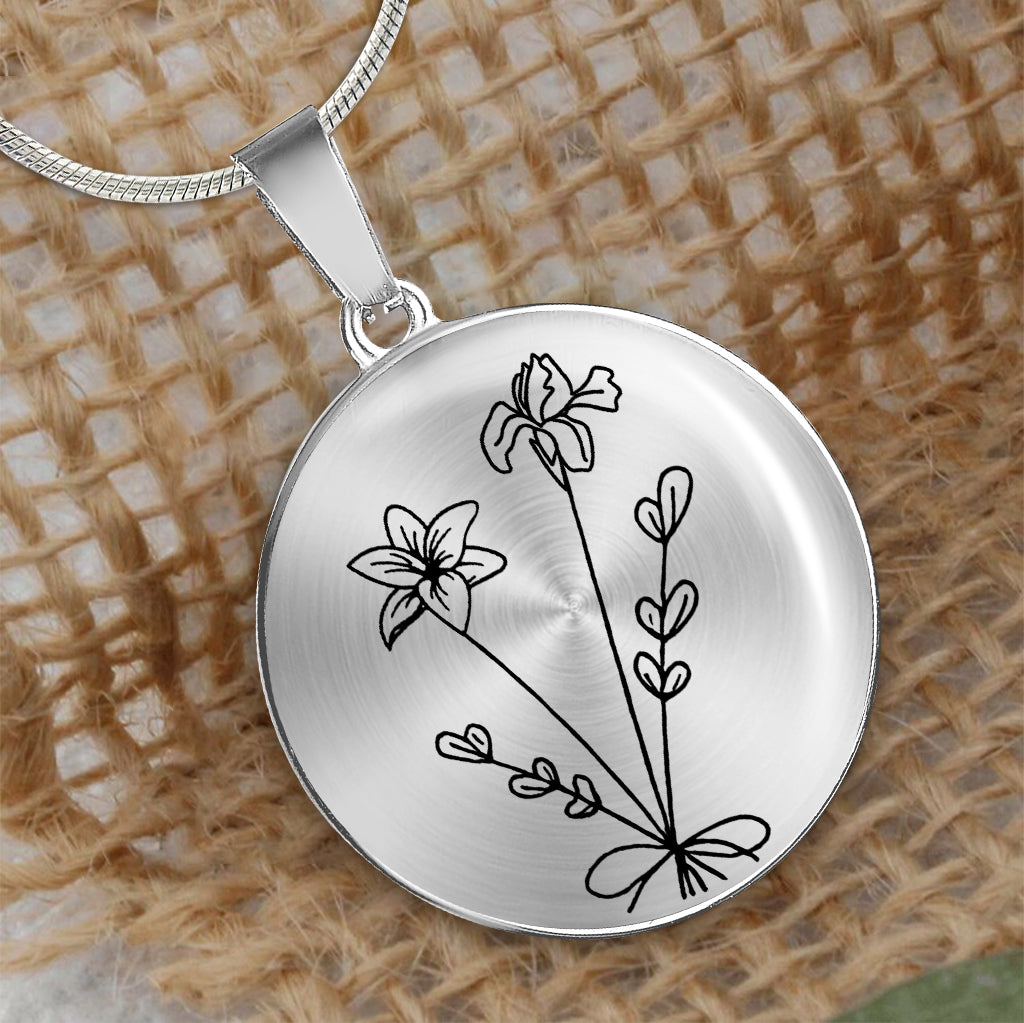 Geburtstagsblume – Geschenk für Mama, Ehefrau, Freundin, Oma – Personalisierte runde Anhängerkette