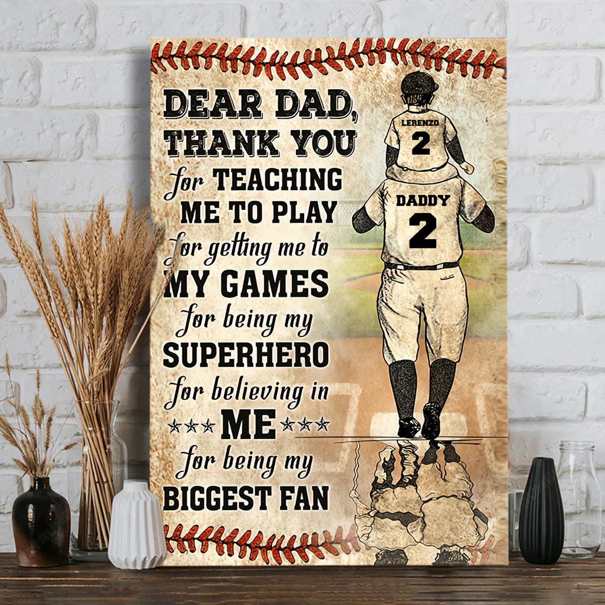 Danke Papa, mein größter Fan – personalisierte Baseball-Leinwand und Poster