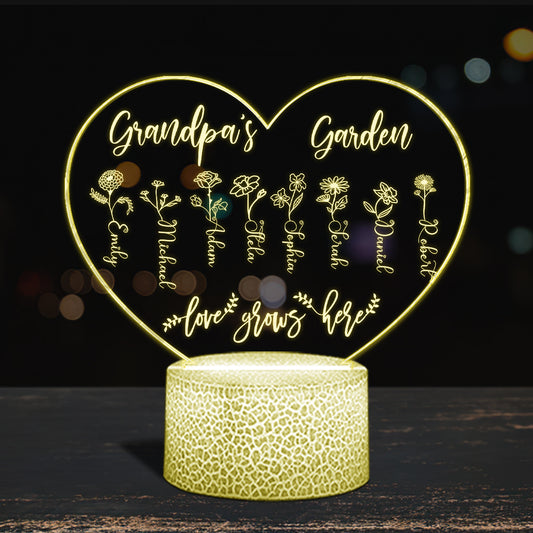 Grandma's Garden - Gift for grandma, mom, aunt, grandpa - Personalized Shaped Plaque Light Base