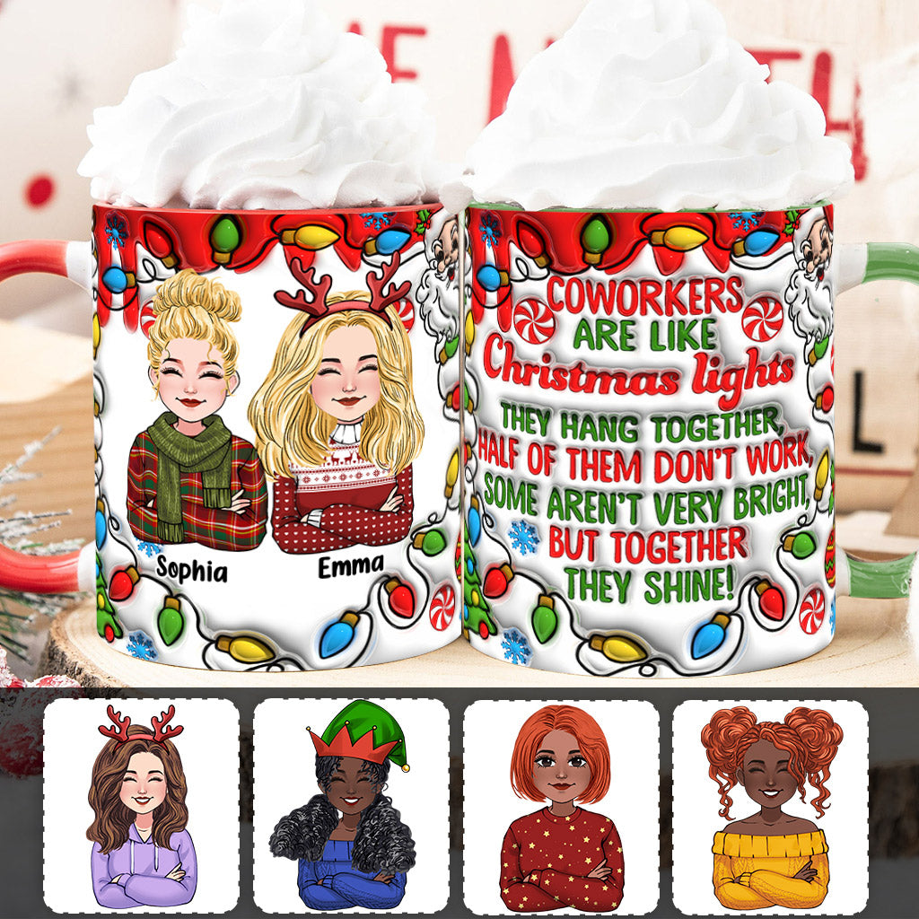 Kollegen sind wie Weihnachtslichter – Personalisierte Tasse mit Kollegen-Akzent