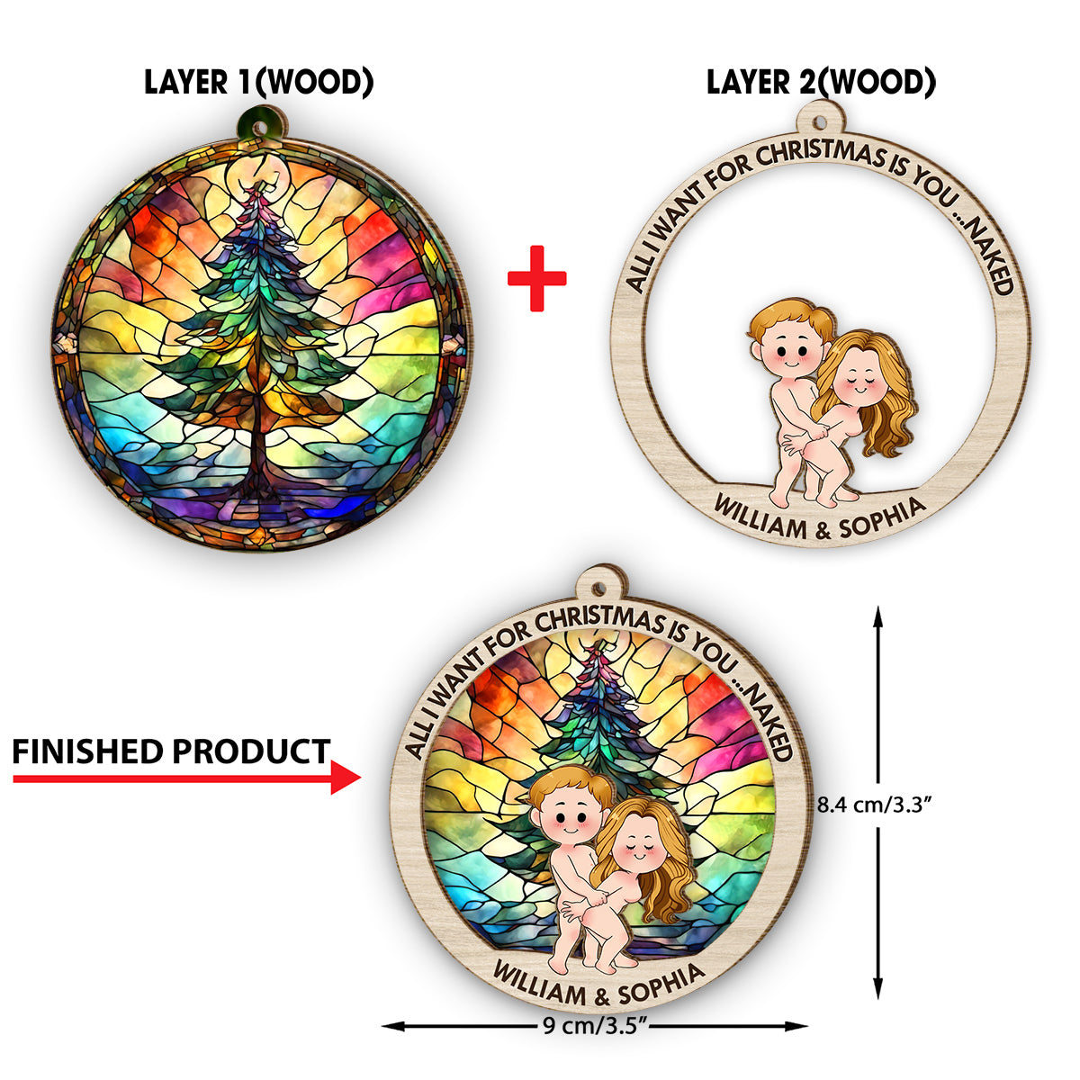 Alles, was ich mir zu Weihnachten wünsche, bist du – Geschenk für Ehemann, Freund, Freundin – Personalisierter zweilagiger Weihnachtsschmuck