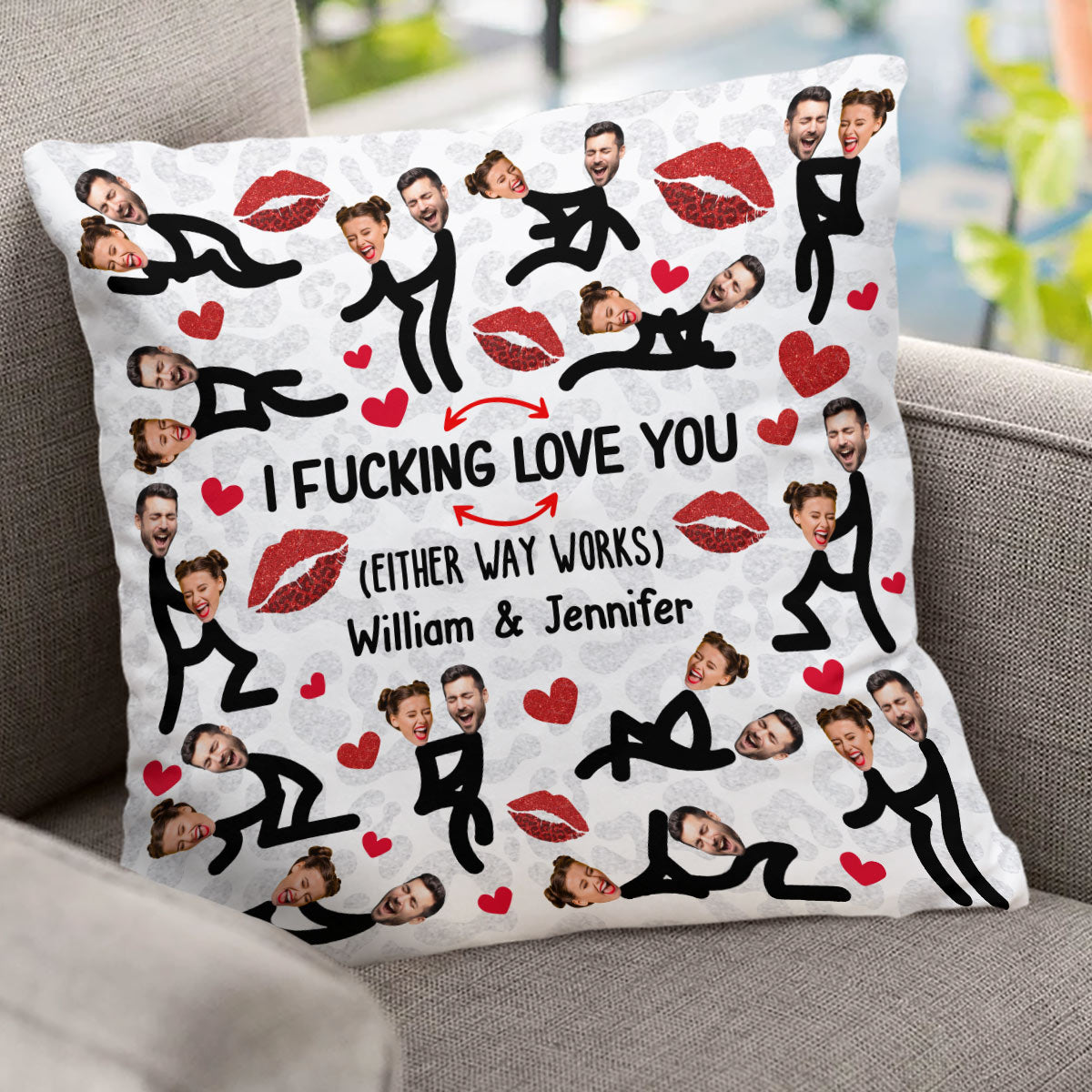Lustiges Foto-Kissen mit dem Aufdruck „Ich liebe dich“ – Geschenk für Ehemann, Ehefrau, Freund, Freundin – Personalisiertes Dekokissen