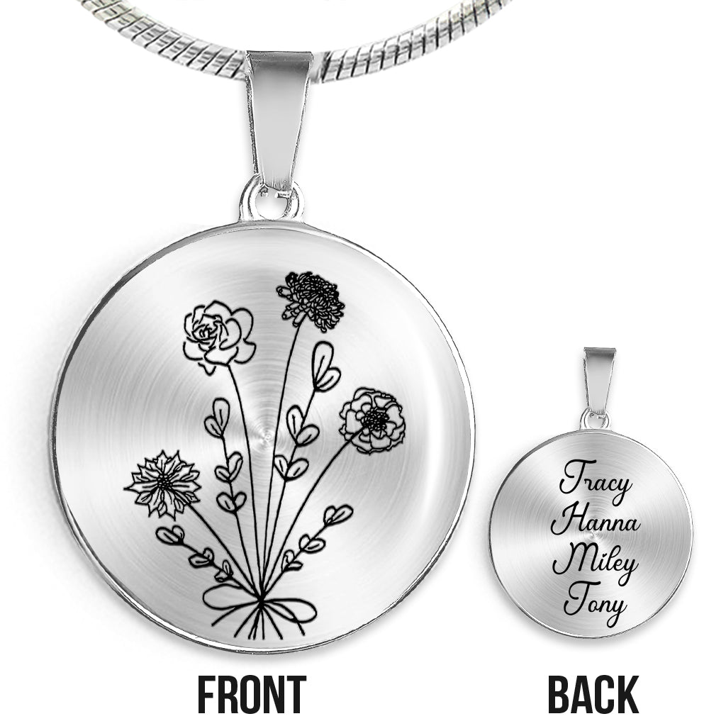 Geburtstagsblume – Geschenk für Mama, Ehefrau, Freundin, Oma – Personalisierte runde Anhängerkette