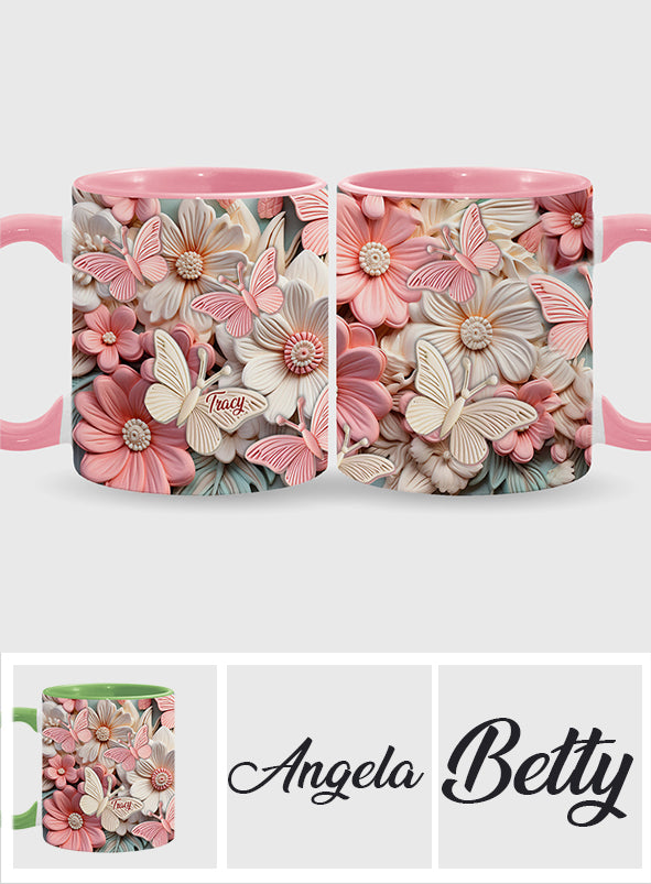 Butterfies And Flowers - Personalized Butterfly Accent Mug